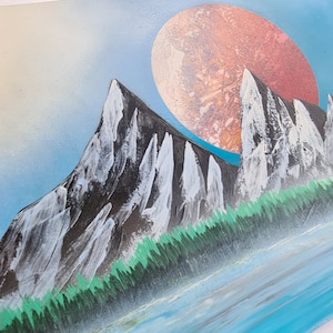 Snow Mountain Landscape - Forest Lake - Spray Art Painting - A3