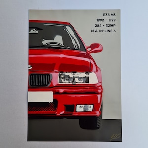 BMW E36 M3 Spray Art Painting Red - A3