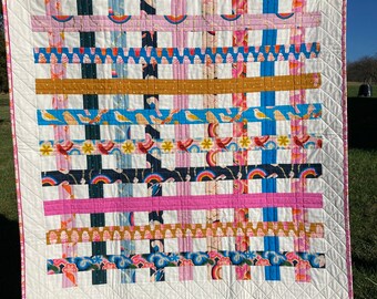 baby quilt for crib or wall hanging hourglass boy or girl quilt summertime bright modern fabrics READY TO SHIP