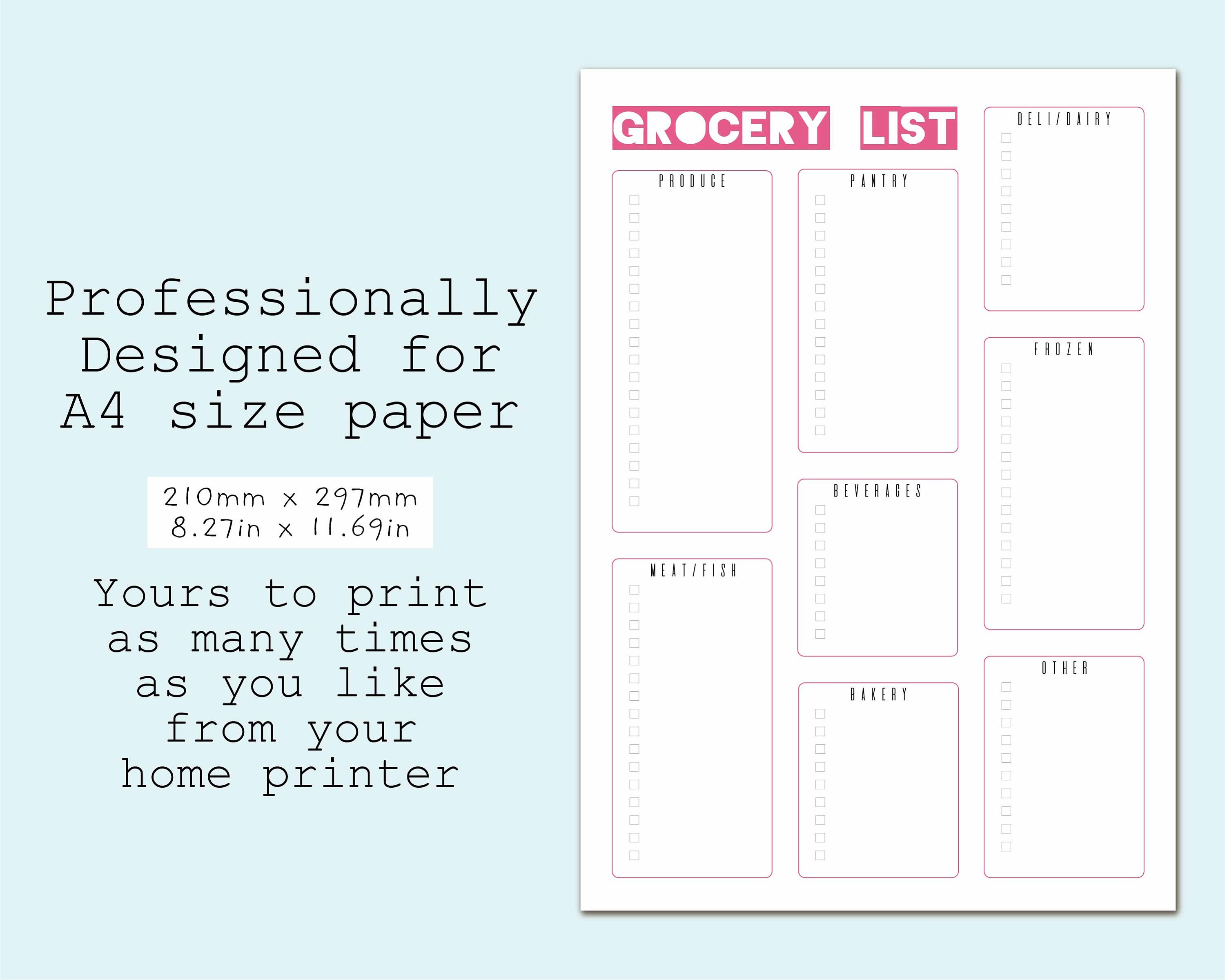 Grocery List &amp; Meal Planner Printable, Meal Plan Printable, Shopping ...