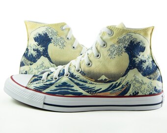 Wave Converse Sneakers: Ukiyo-e Japanese Art Shoes