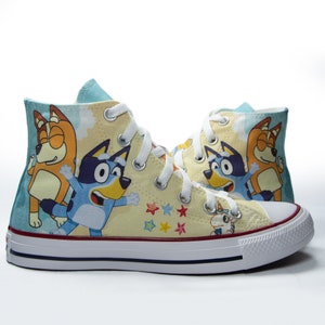 Bluey custom shoes Heeler inspired custom Converse painted Converse personalized shoes fan art blue Heeler Bingo converse sneakers gift