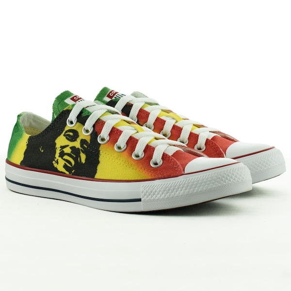 Bob Marley inspired custom converse jamaica personalized shoes music custom sneakers reggae custom made gift rasta painted shoes