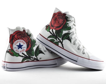 Rose custom converse flower custom shoes floral painted sneakers personalized custom made gift blossom custom sneakers