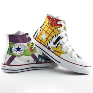 Toy Story fan art custom converse Buzz Lightyear Woody sinpired custom shoes personalized high top gift