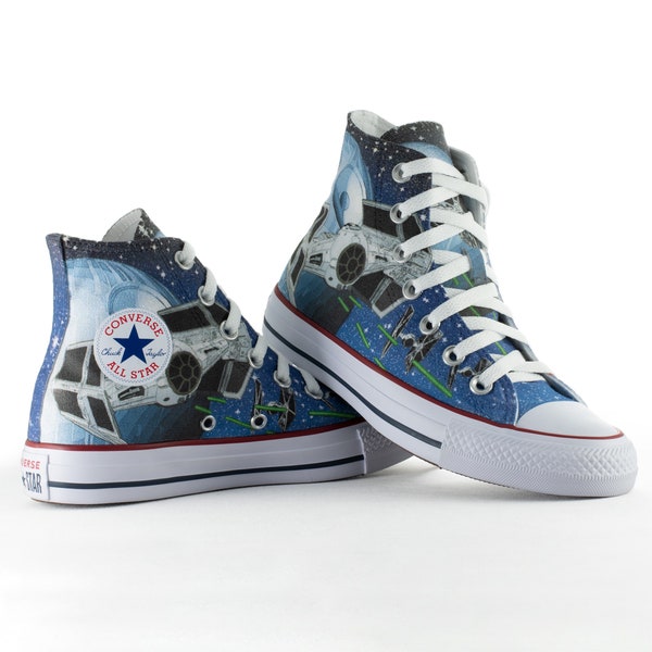 Star Wars Fan Art custom converse death star custom shoes x wing fighter TIE/x1 custom made gift galactic empire custom sneaker