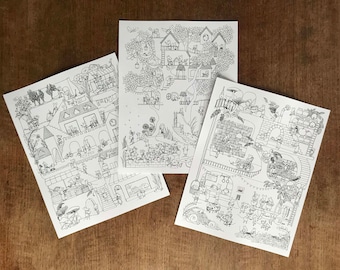 Detailed Mouse Town Coloring Pages, Nature Whimsy (PDF Download)