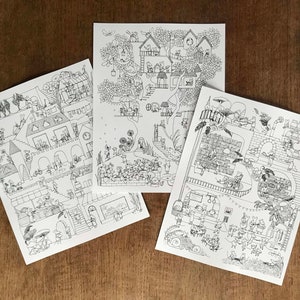 Coloriages, Detailed Mouse Town, Papier cartonné, Coloriages pour enfants et adultes par Quietest Noise Studio, Livraison gratuite