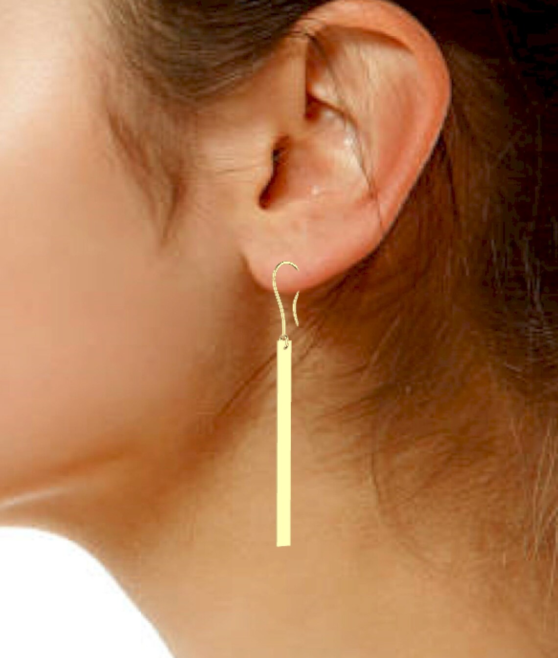 14k Solid Gold Drop Bar Earring 14k Gold Drop Earring Etsy