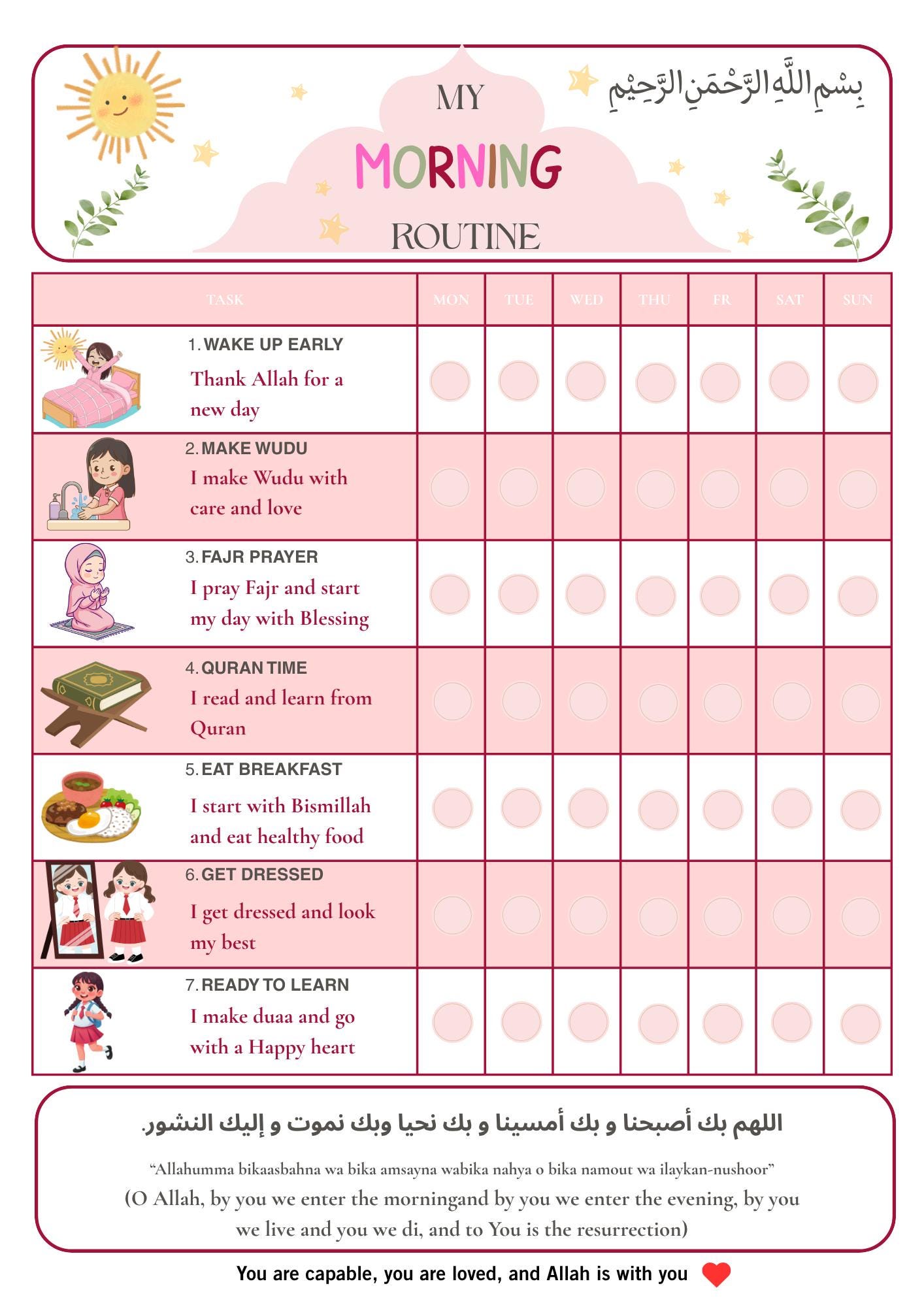 Islamic Morning Routine Chart for Kids Printable | Muslim Daily ...