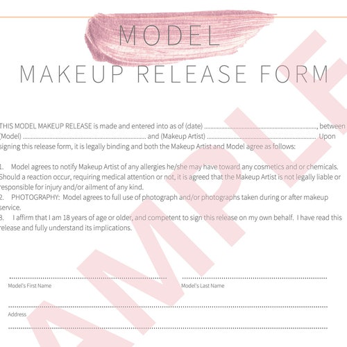 Makeup Release Form Makeup Artist Consent Form Makeup Form Etsy