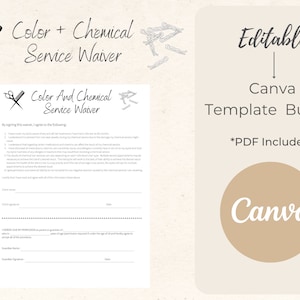 Color and Chemical Service Waiver Editable Canva Template PDF Hair Stylist Form Salon PDF