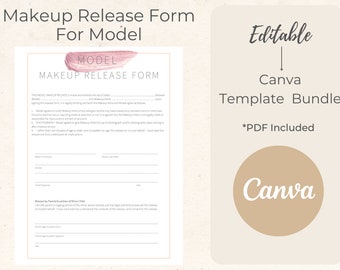 Makeup Release Form for Model Editable Canva Template and PDF Included