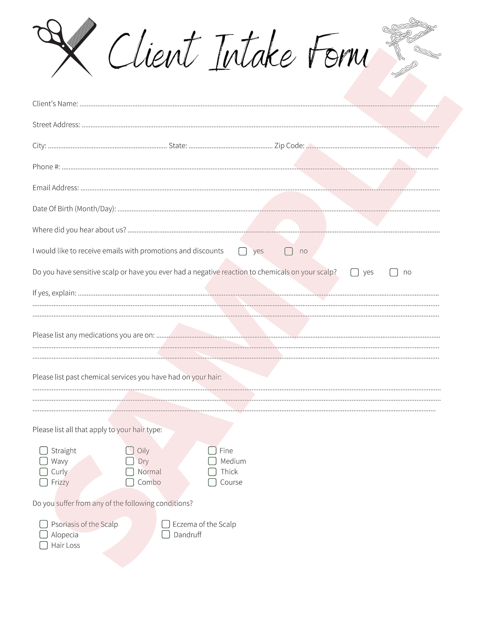 Hair Salon Client Intake Form Hair Stylist New Client Etsy Free Nude