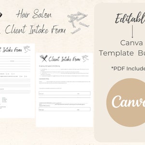 Hair Salon Client Intake Form Canva Template PDF Editable Hair Stylist New Client Check-In Information and History Business