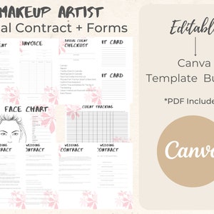 Makeup Artist Wedding Contract and Forms PDF Canva Template Editable Floral Theme Makeup Artists Business Tools Freelance