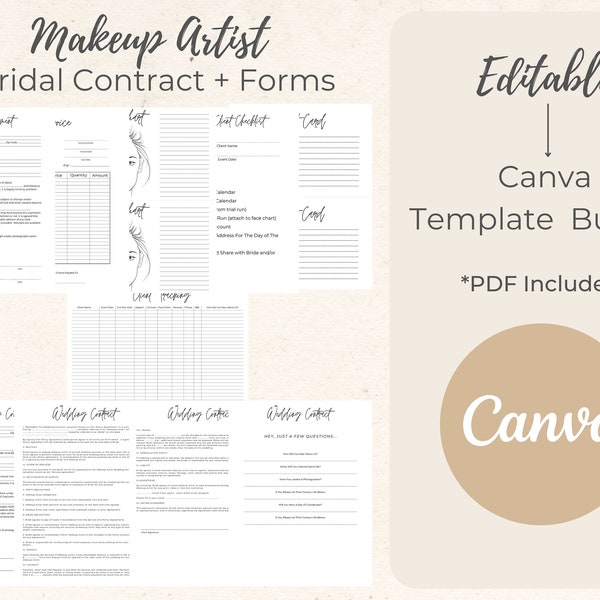 Makeup Artist Wedding Contract and Forms PDF and Editable Canva Template