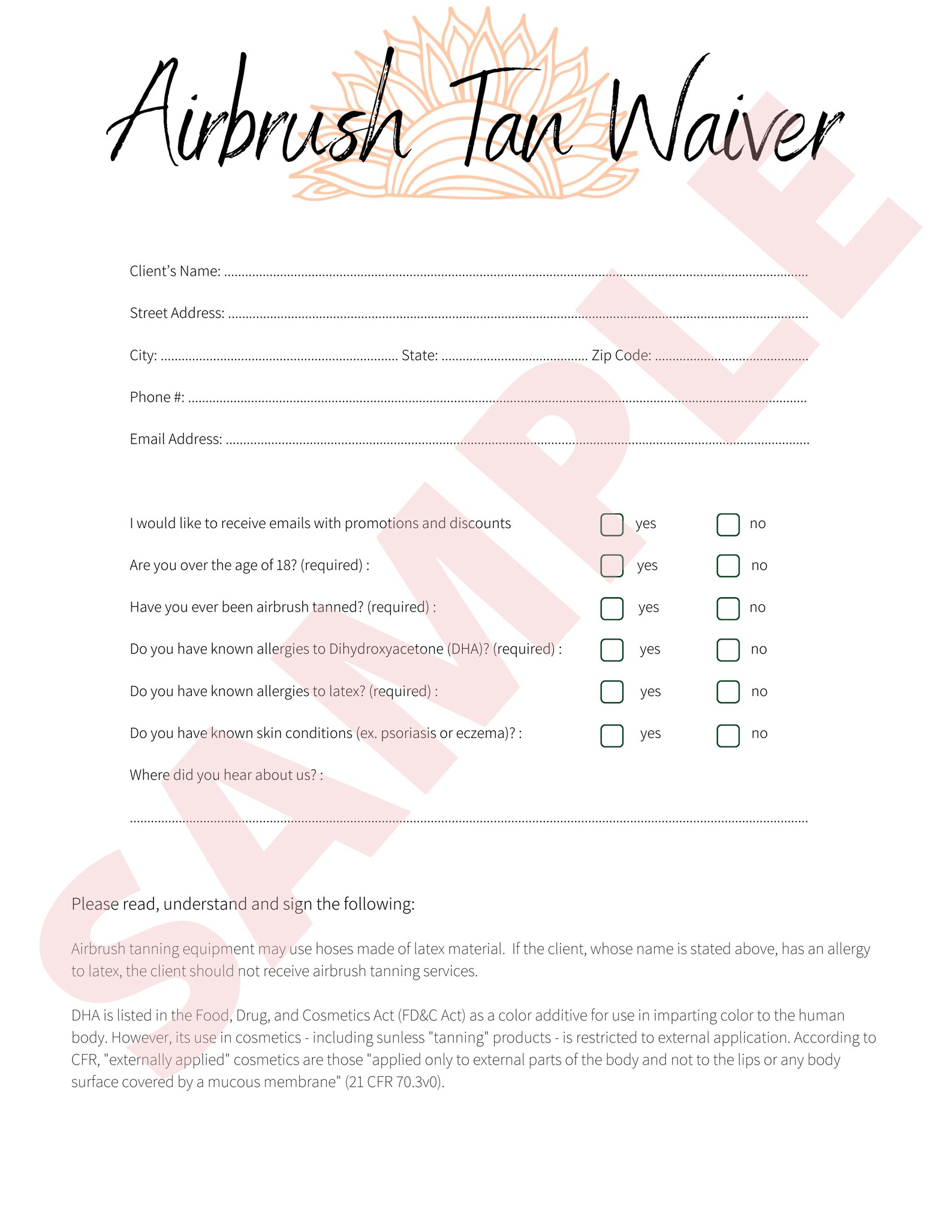 Airbrush Tan Documents Editable Canva PDF Spray Tan Sunless Business