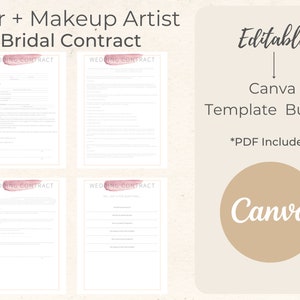 Hair And Makeup Artist Wedding Contract PDF Editable Canva Template
