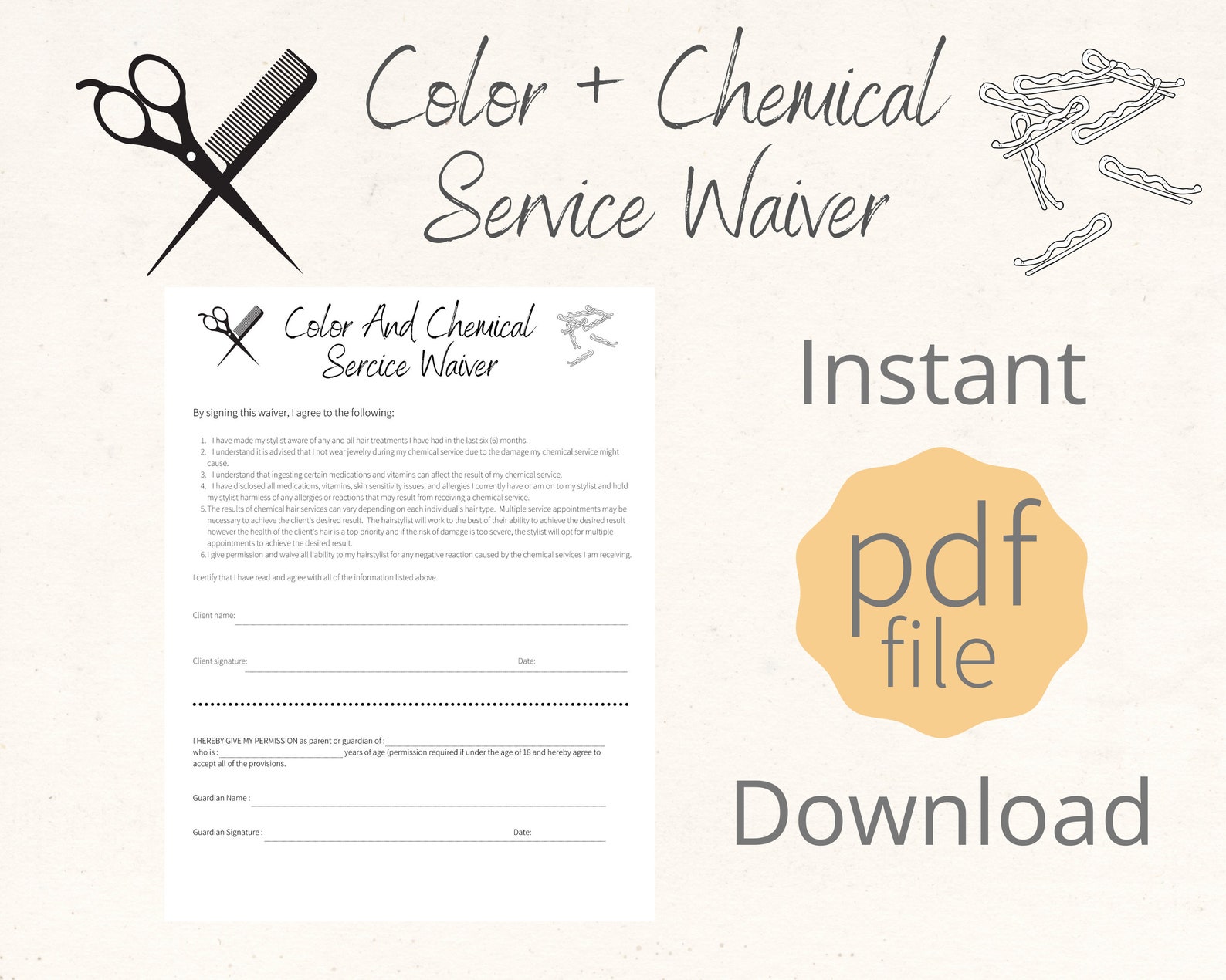 Color And Chemical Service Waiver Hair Stylist Form Salon Etsy
