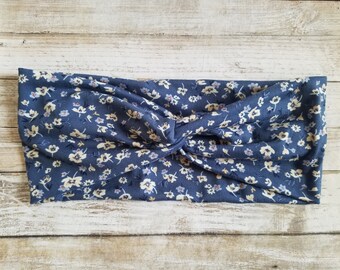 Knotted Turban Headband, Floral Print, Soft Stretchy Headband
