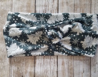 Winter Trees Knotted Headband, Stretchy Turban, Christmas Gift