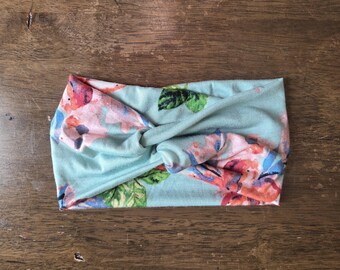 Floral Twisted Knotted Headband, Soft Stretchy Turban