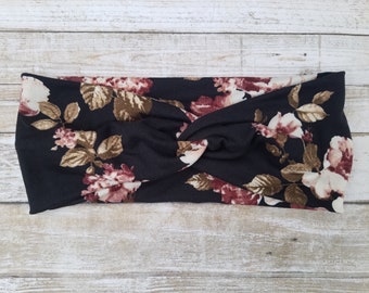Floral Twisted Headband, Knotted Turban Headband