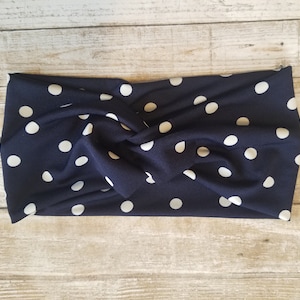 Headband, Twisted Headband, Knotted Headband,Turban Headbands, Women&#39;s Headbands, Nurse Headbands, Mom Headbands, Navy/White Polka Dots