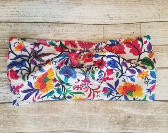 Floral Twisted Headband, Knotted Turban Headband