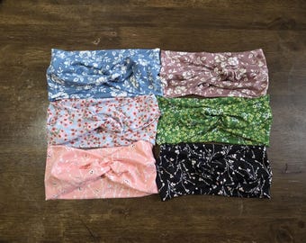 Floral Knotted Headband, Soft Stretchy Turban Headband