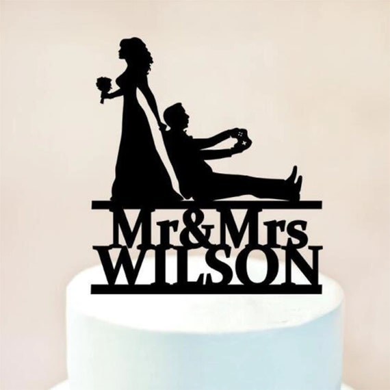 Wedding cake topper, Funny, Wooden, Acrylic Gamer Groom & Bride Cake Topper, Gaming party/Video Game Controller, Custom name cake topper