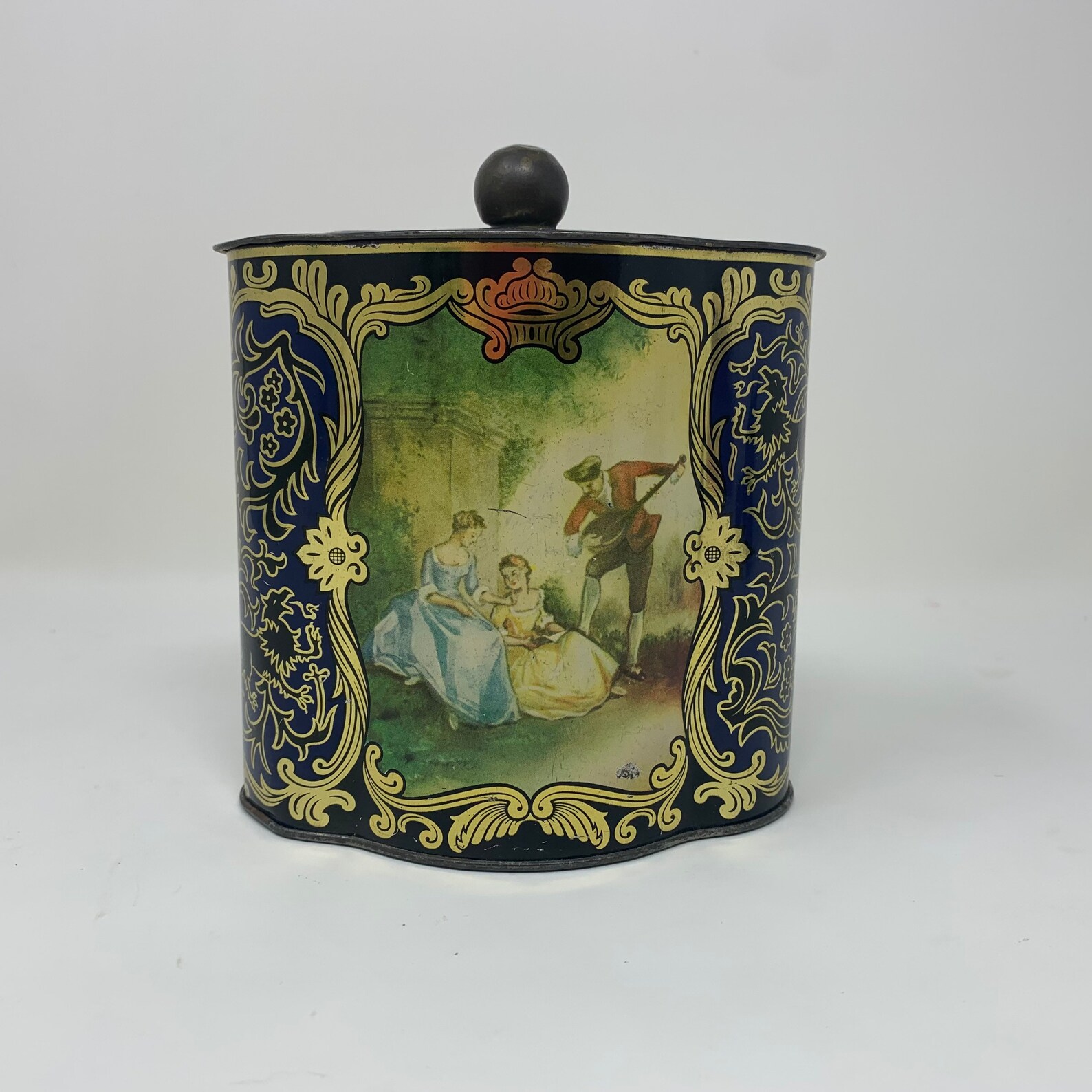 Vintage German Decorative Tin Container With Victorian Scene a Etsy