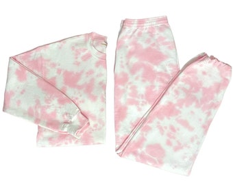 Bubblegum Tie Dye Lounge Set | Handmade Tie Dye Matching Sweatshirt and Sweatpants Set, Crewneck Hoodie or Zip-Hoodie, Hand Dyed - Bubblegum