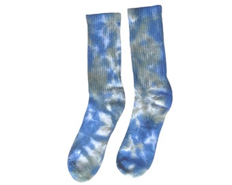 Tie-Dye Socks, handmade tie dye pink yellow blue rainbow cute socks, 100% cotton crew unisex socks, hand dyed festival socks, navy & sage