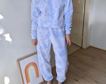 Tie Dye Travel/Lounge Set, Matching Set, Tie Dye Sweatshirt, Tie Dye Hoodie, Tie Dye Sweats, Tie Dye Sweatsuit | No Pockets, Ice Blue