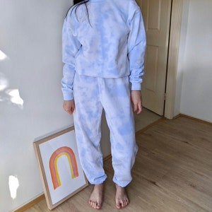 Ice Blue Tie Dye Travel/Lounging Set, Crewneck Sweatpant Set, Tie Dye Set, Tie Dye Sweatshirt, Tie Dye Hoodie, Tie Dye Sweats