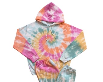 Miami Spiral Tie Dye Travel/Lounge Set | Tie Dye Set | Tie Dye Sweatshirt | Tie Dye Hoodie | Tie Dye Sweats | Tie Dye Sweatsuit