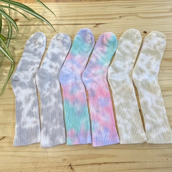 Tie-Dye Socks, handmade tie dye pink yellow blue rainbow cute socks, 100% cotton crew unisex socks, hand dyed festival socks