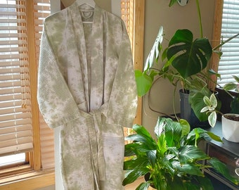 Sage Tie Dye Waffle Robe | Soft Cotton Robe | Tie Dye Robe | Full Length Robe | Gift for Her | Customizable Tie Dye | Women's Robe
