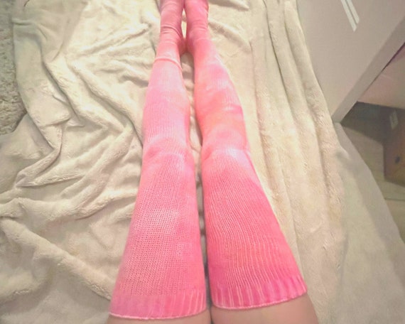  Violet Mist Womens Striped Thigh High Socks Girls Cute