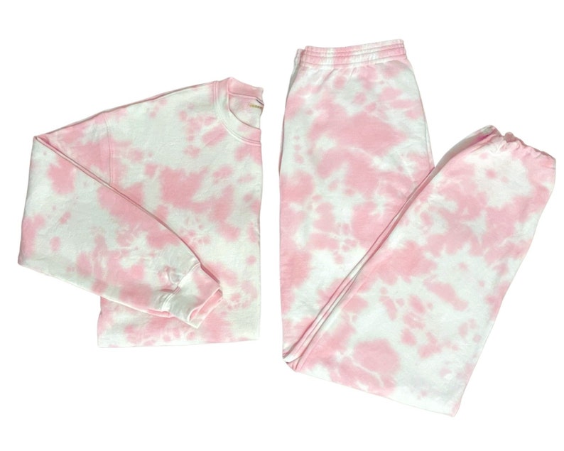 Bubblegum Tie Dye Lounge Set Handmade Tie Dye Matching Sweatshirt and Sweatpants Set, Crewneck Hoodie or Zip-Hoodie, Hand Dyed Bubblegum image 1