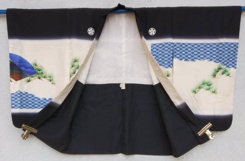 vintage kimono Japanese eagle and beautiful scenerysilk fabric short kimono