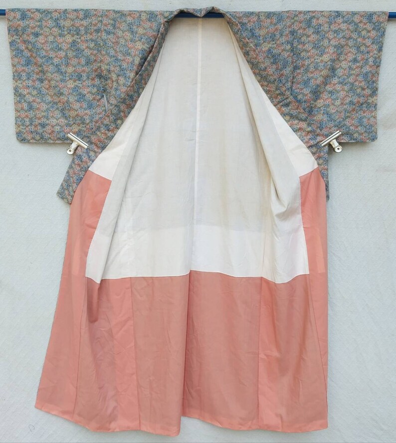 vintage kimono Japanese with print full flowers silk fabric long kimono