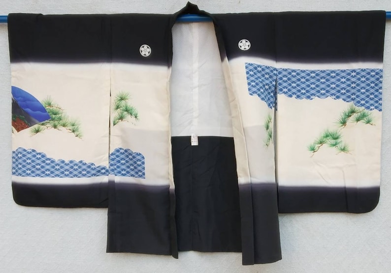 vintage kimono Japanese eagle and beautiful scenerysilk fabric short kimono