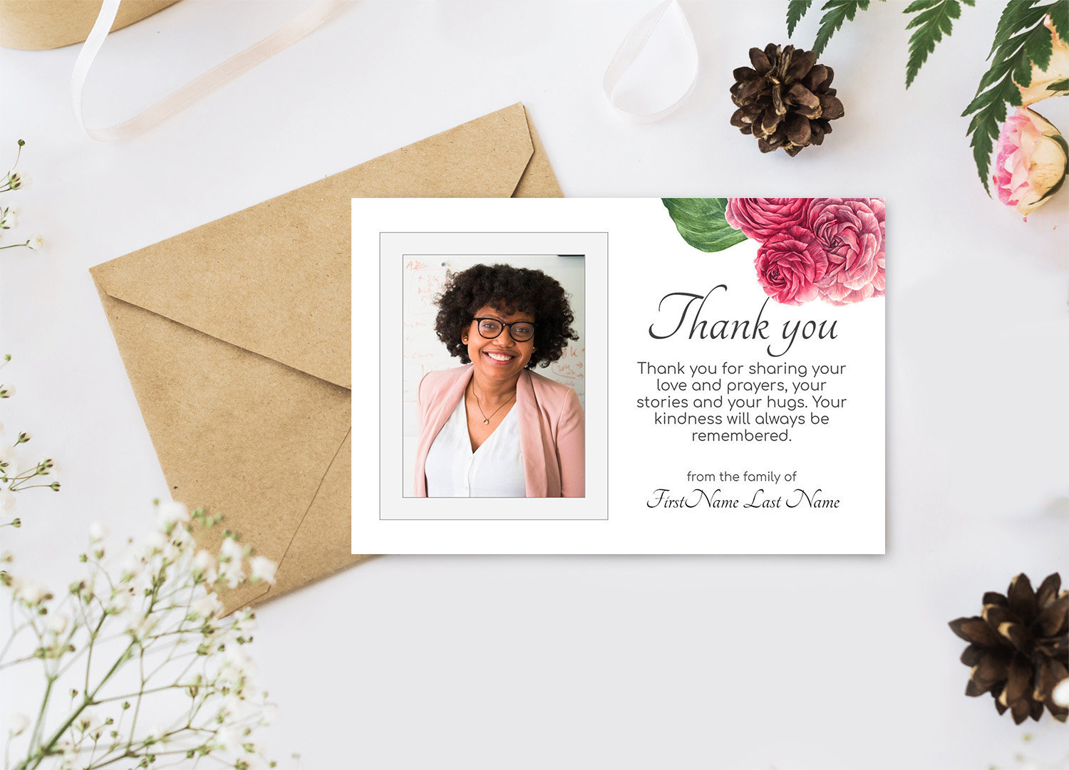 Roses Funeral Thank You Cards. Printable Sympathy Thank You, Editable  Bereavement Thank You Card - Online Edit Digital Download Within Sympathy Thank You Card Template