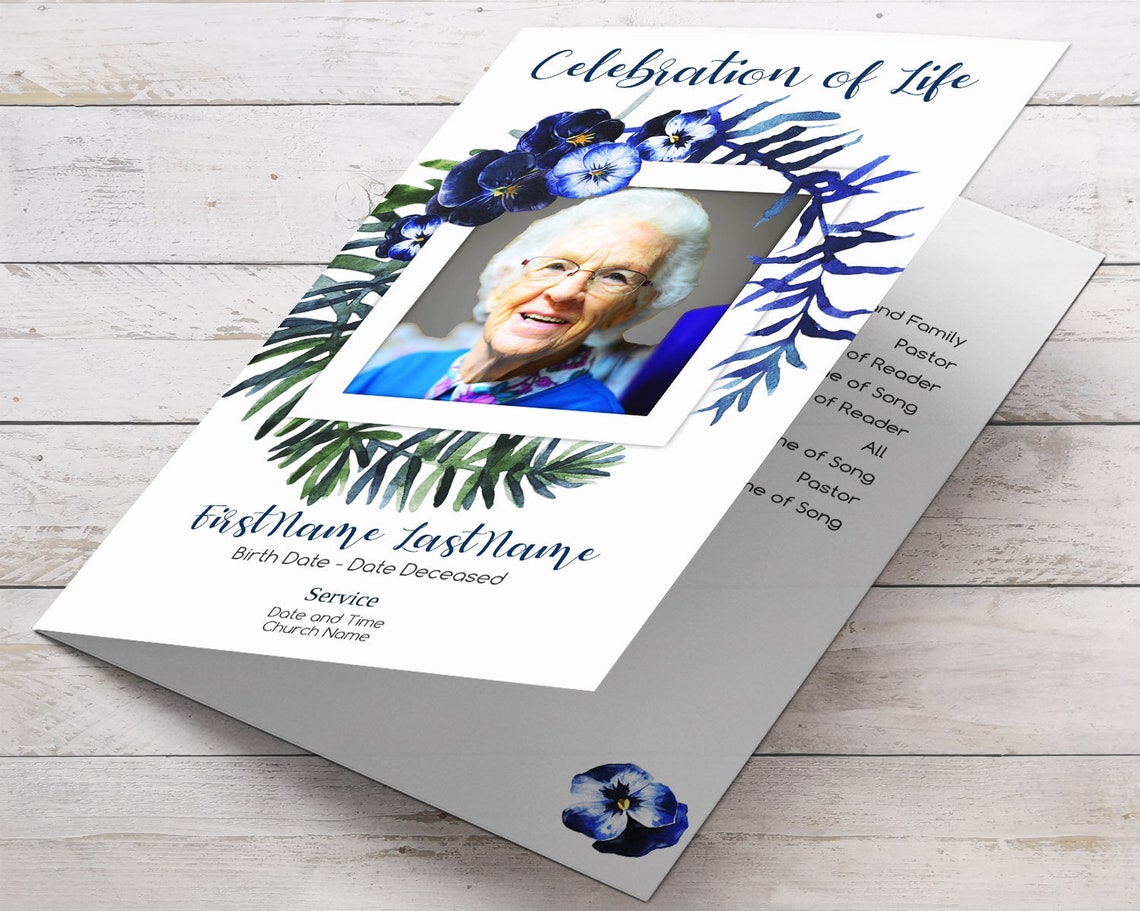Blue Funeral Program Template and Order of Service. Memorial Etsy