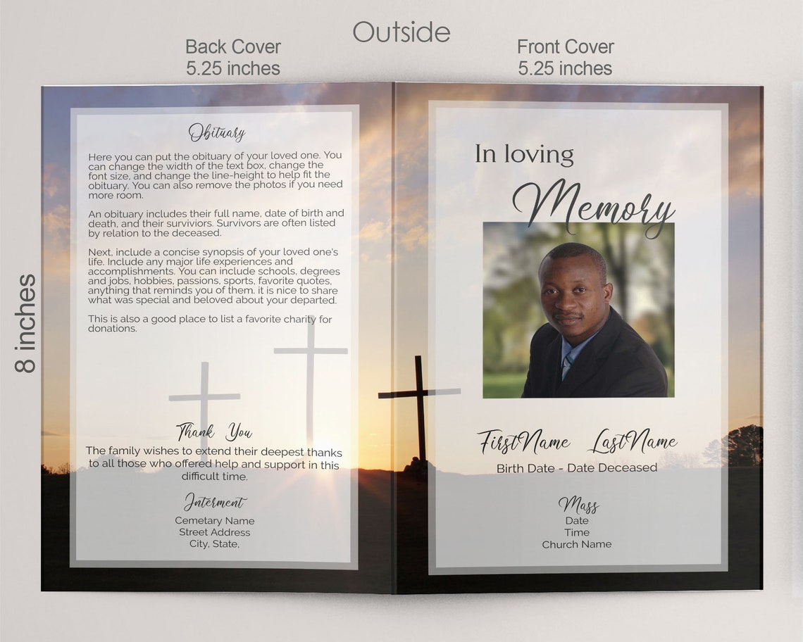 Catholic Funeral Program Template With Cross. Celebration of Etsy Catholic Funeral Program Template With Cross. Celebration of Etsy