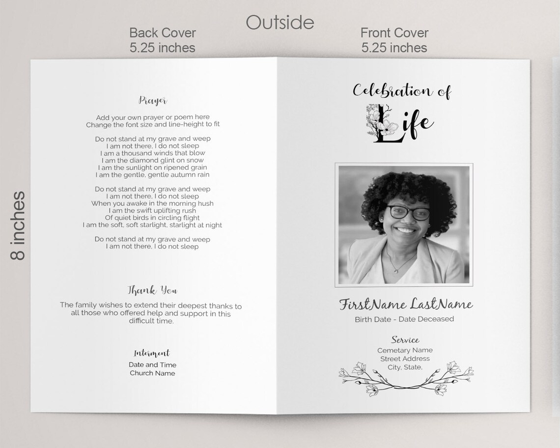 Funeral Program Template Black and White. Memorial Service and | Etsy