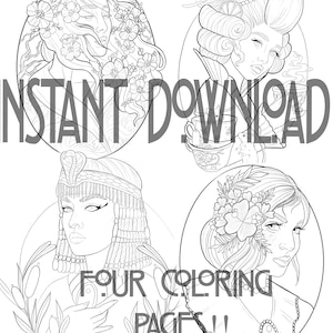 Female Portraits to Color INSTANT DOWNLOAD Oval Portraits and Circle Portrait Adult Coloring page